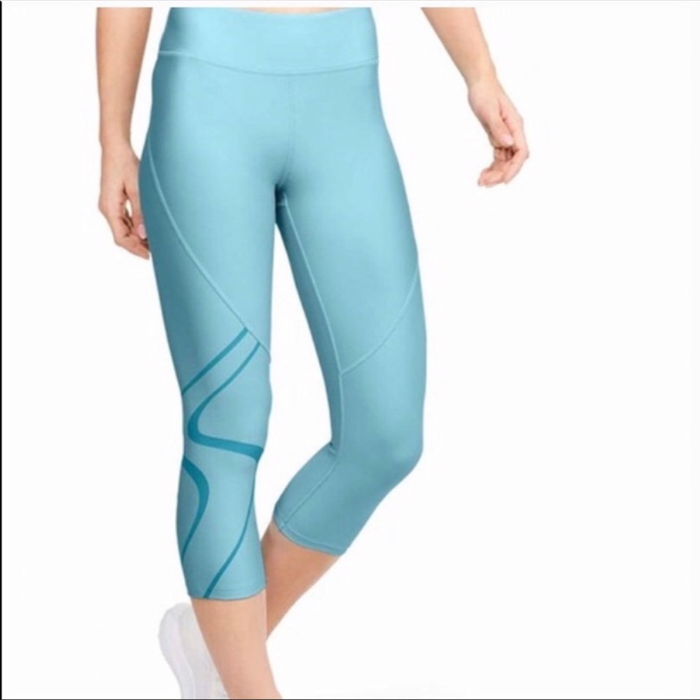 Under Armour Light Blue Cropped Leggings with Teal Accent